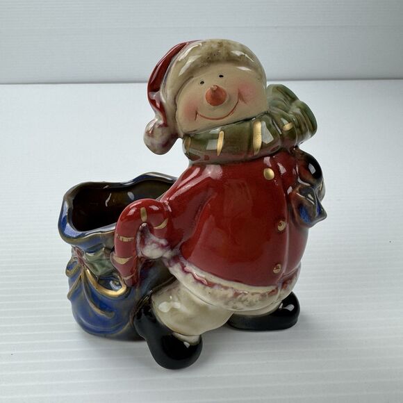 Kirkland Potters Garden Snowman Candle Holder Planter Ceramic Christmas Decor - Picture 4 of 15
